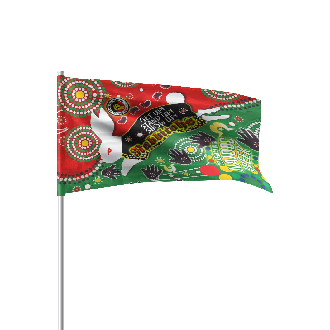 rabbitohs-rugby-watercolour-dot-painting-flag-naidoc-week-custom-rabbitohs-getting-up-standing-up-showing-up-flag