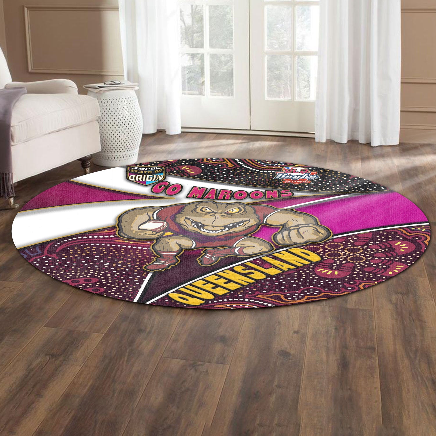 queensland-rugby-league-team-round-rug-queensland-maroons-with-aboriginal-patterns-state-of-origin-round-rug