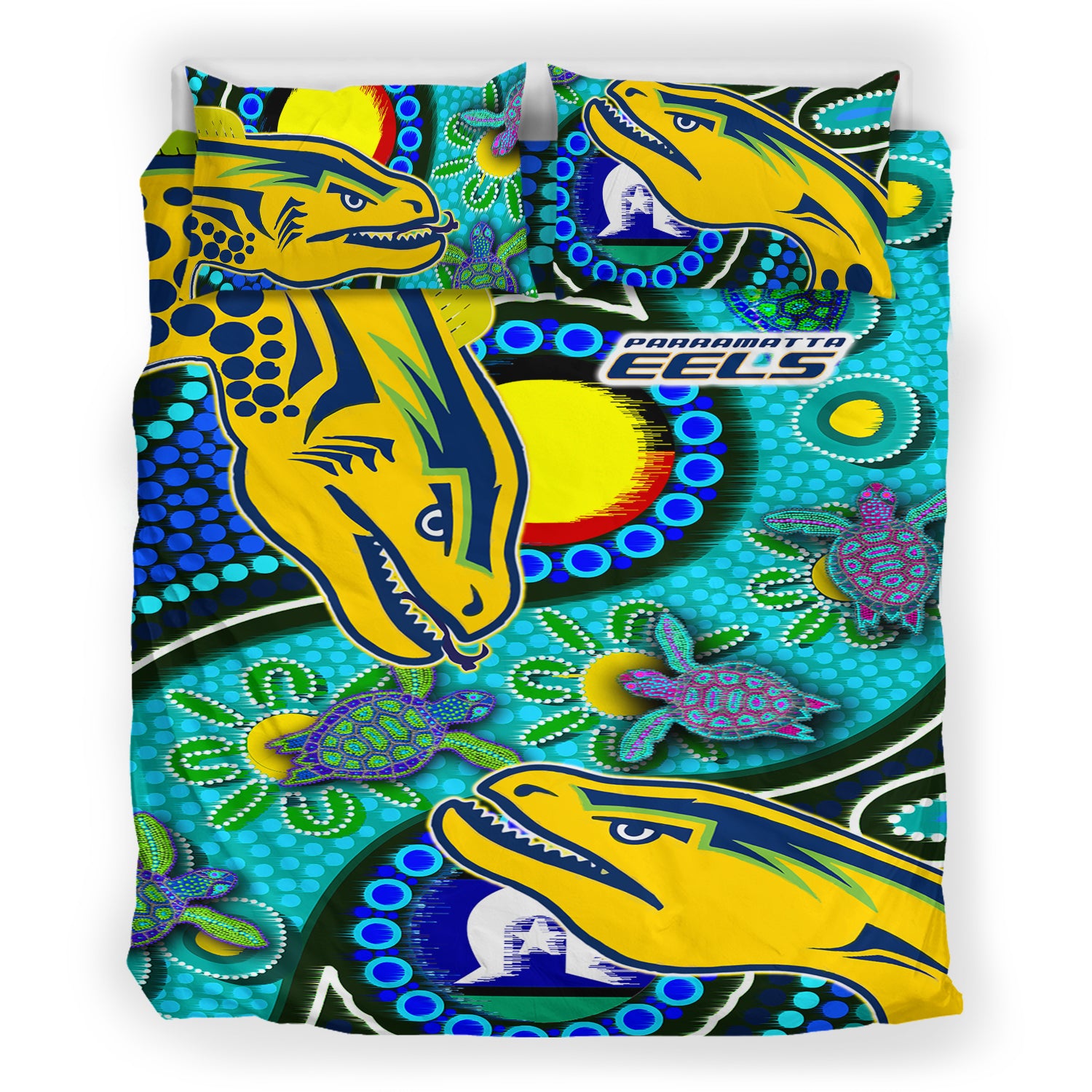 eels-rugby-bedding-set-custom-indigenous-eels-with-aboriginal-and-torres-strait-islander-flag