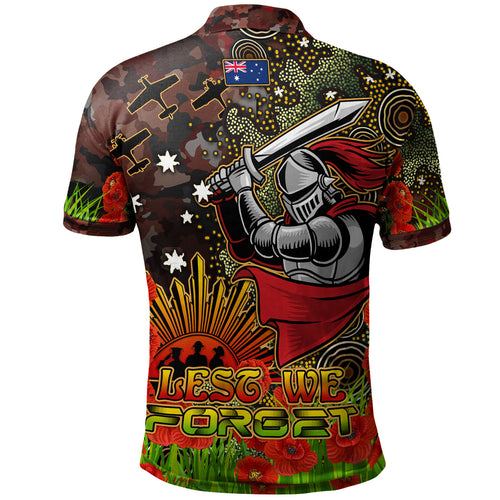 knights-rugby-polo-shirt-custom-anzac-kinghts-with-remembrance-poppy-and-indigenous-patterns-polo-shirt