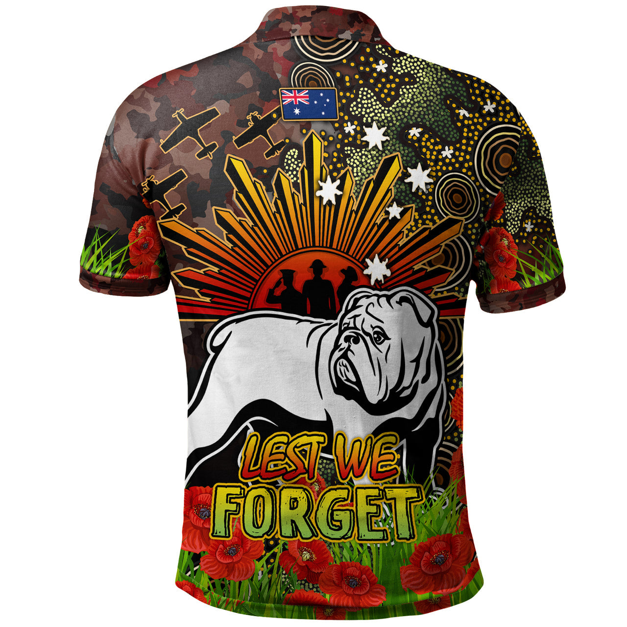 bulldogs-rugby-polo-shirt-anzac-bulldog-with-remembrance-poppy-and-indigenous-patterns-polo-shirt