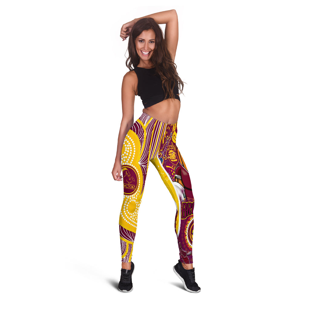 brisbane-broncos-rugby-leggings-broncos-mascot-with-aboriginal-art-leggings