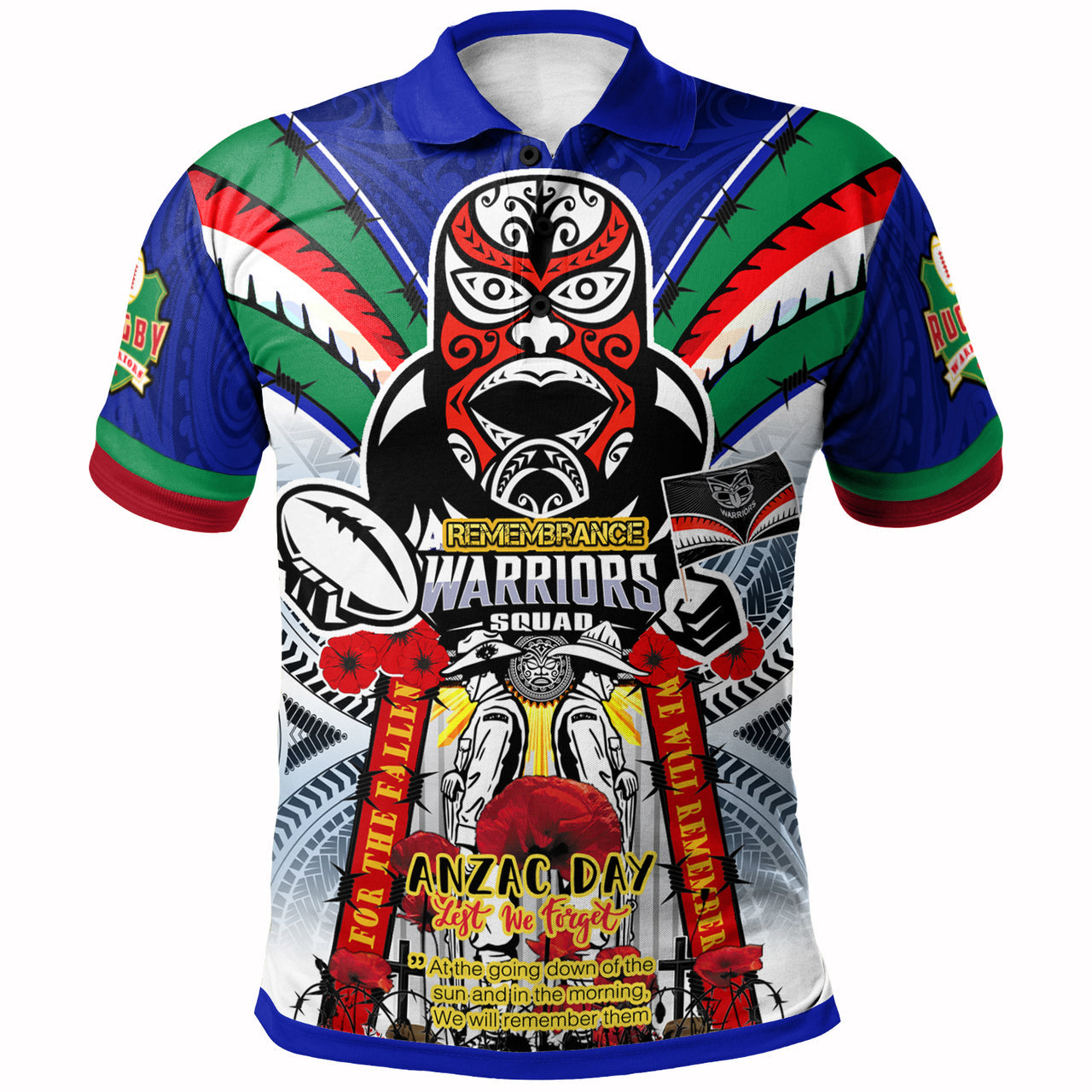 warriors-rugby-custom-anzac-polo-shirt-remembrance-warriors-with-maori-mask-and-aboriginal-patterns-home-and-away