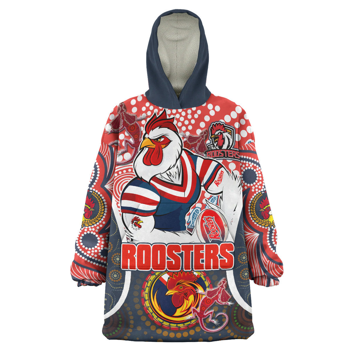 roosters-rugby-snug-hoodie-custom-mighty-roosters-with-aboriginal-art-personalised-player-and-number-oodie-blanket