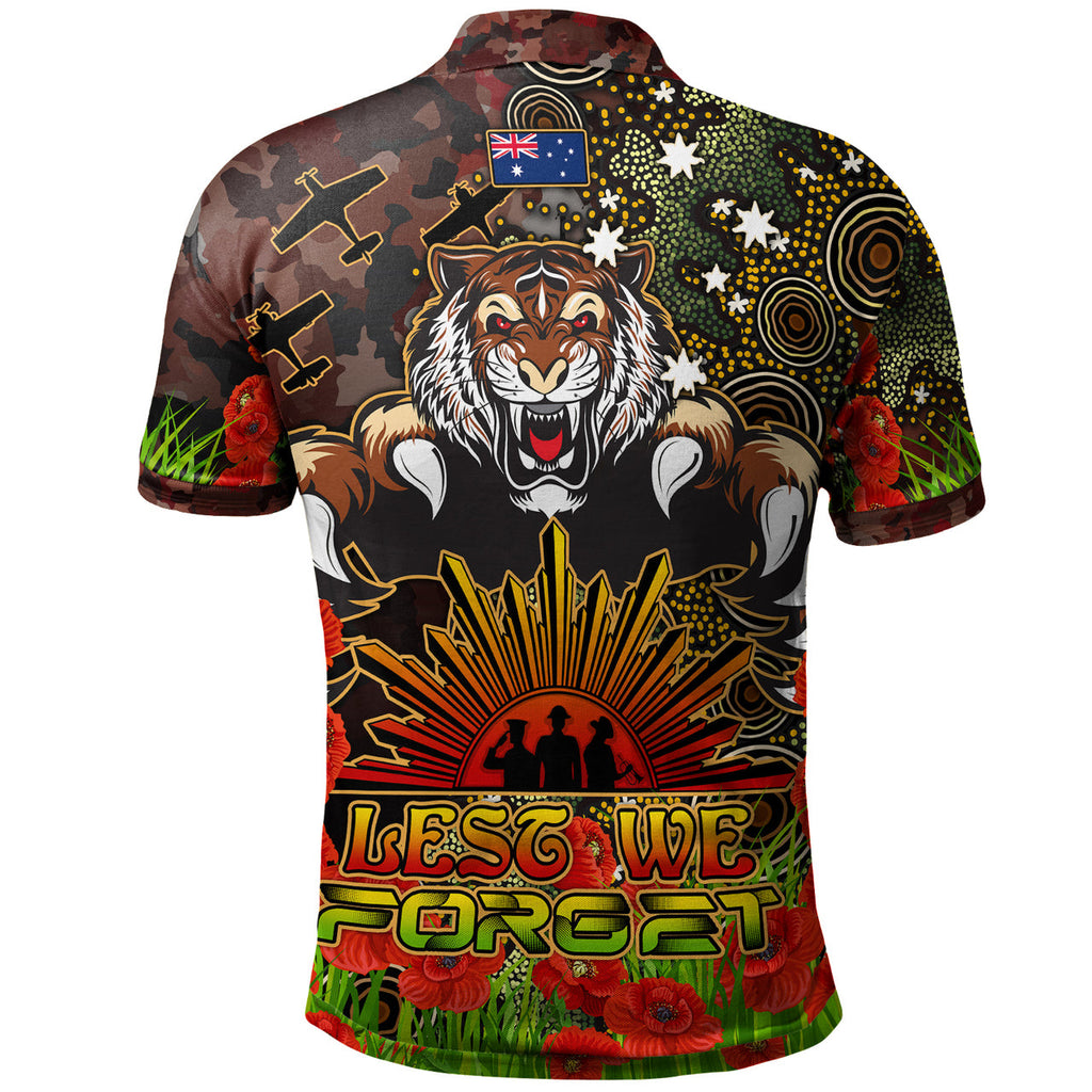 tigers-rugby-polo-shirt-custom-anzac-tigers-with-remembrance-poppy-and-indigenous-patterns-polo-shirt