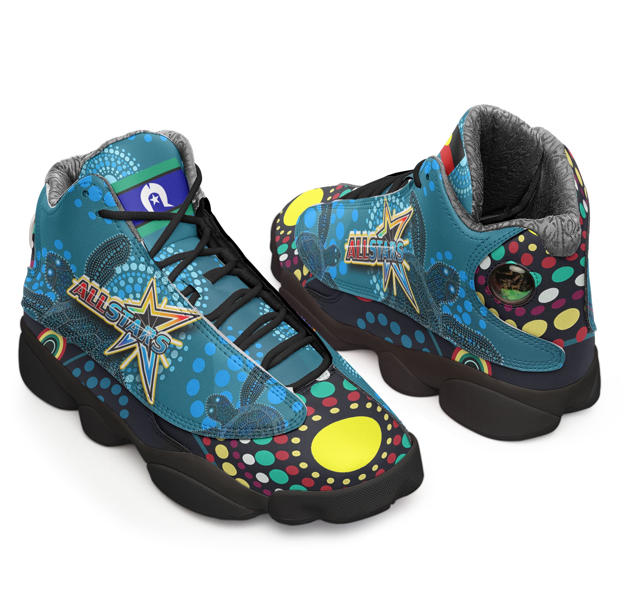 indigenous-all-stars-rugby-high-top-basketball-shoes-j13-custom-dreamtime-turtle-with-aboriginal-dot-painting-art-sneakers-j13