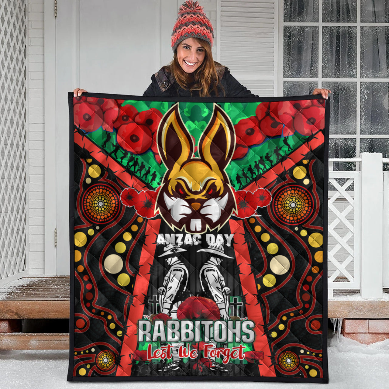 rabbitohs-rugby-aboriginal-anzac-day-custom-watercolour-quilt-remembrance-indigenous-rabbitohs-with-poppy-flower