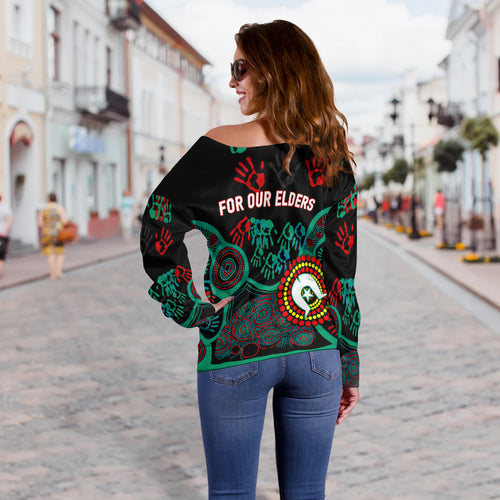 NAIDOC Week 2023 Aboriginal Art For Our Elders Women Off Shoulder Sweater - LT12