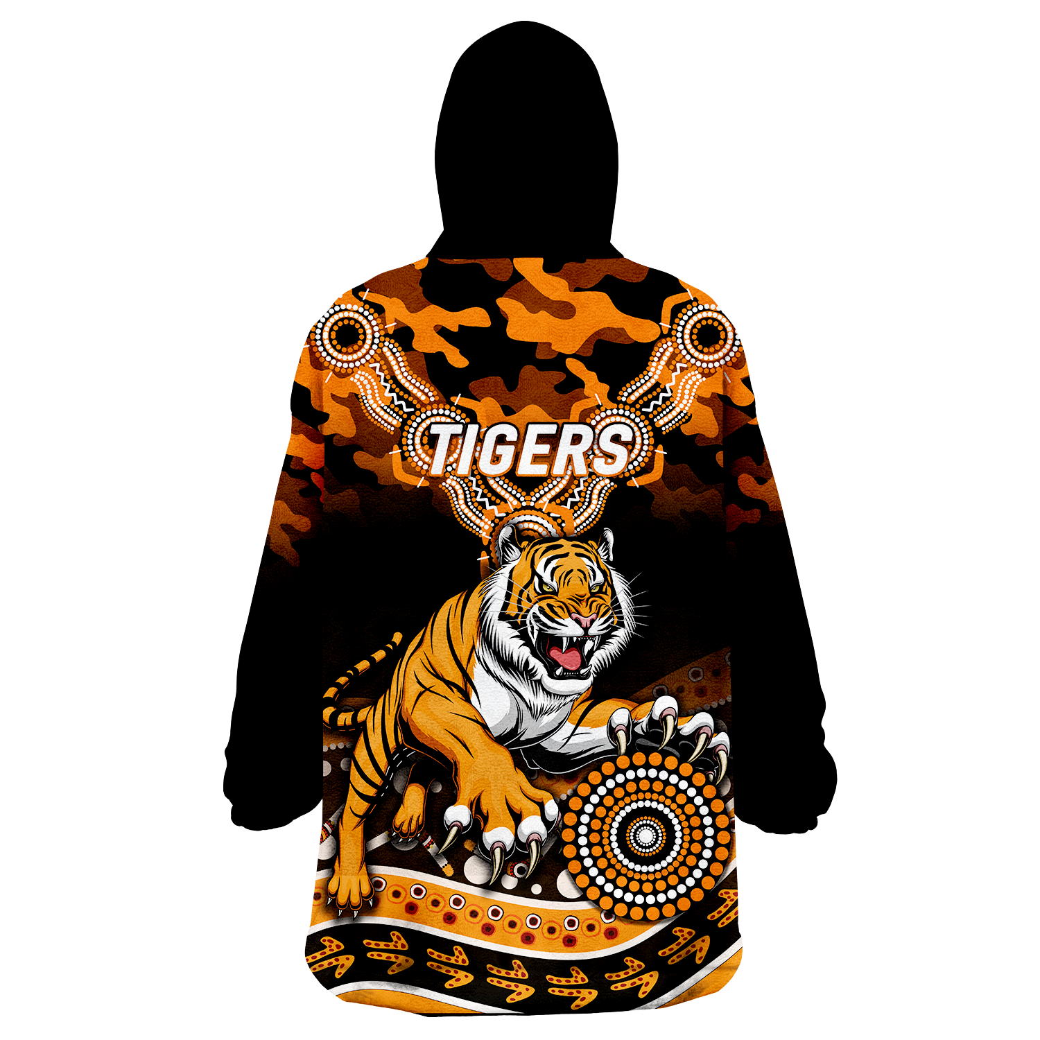 Tigers Rugby ANZAC Day Camouflage Indigenous Art Wearable Blanket Hoodie - LT12