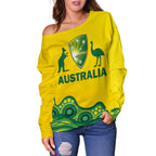 Australia Cricket Aboriginal Pattern Women Off Shoulder Sweater - LT2