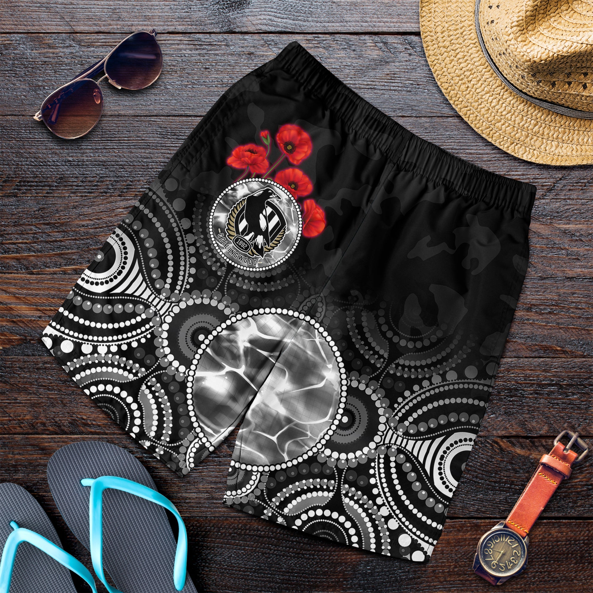 magpies-anzac-2022-men-shorts-collingwood-football-aboriginal-poppy-flowers