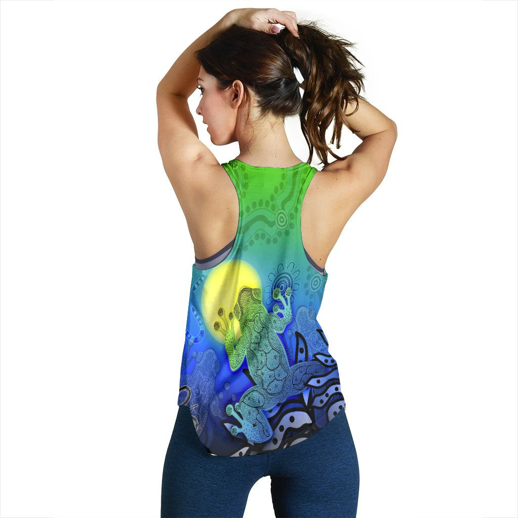 Aboriginal Women's Racerback Tank - Indigenous Frog (Blue) - Vibe Hoodie