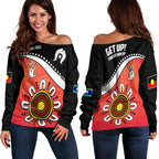 NAIDOC Week 2022 Women Off Shoulder Sweater Torres Strait Islander Version Red Aboriginal The Dhari LT13