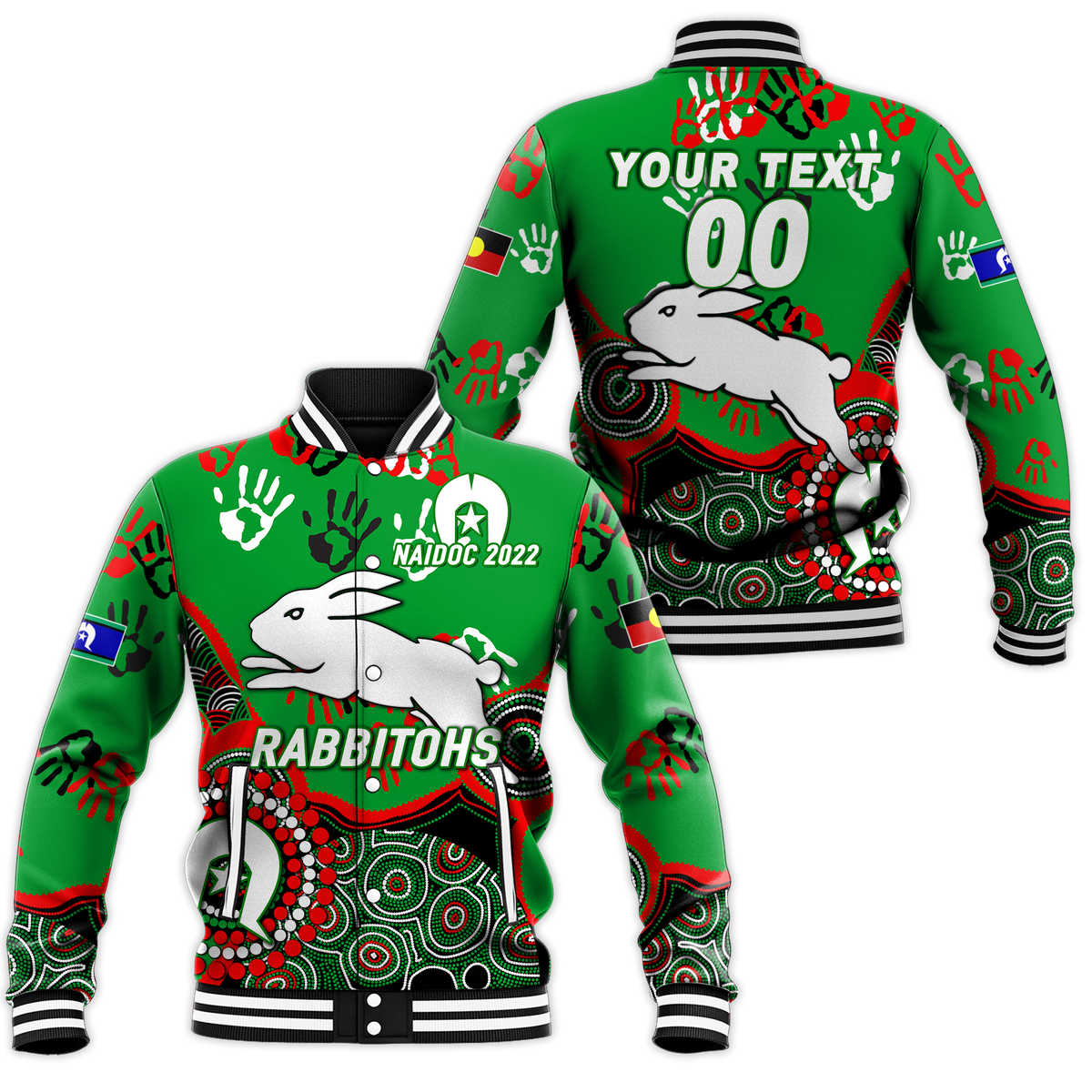 custom-personalised-rabbitohs-rugby-naidoc-2022-aboriginal-baseball-jacket