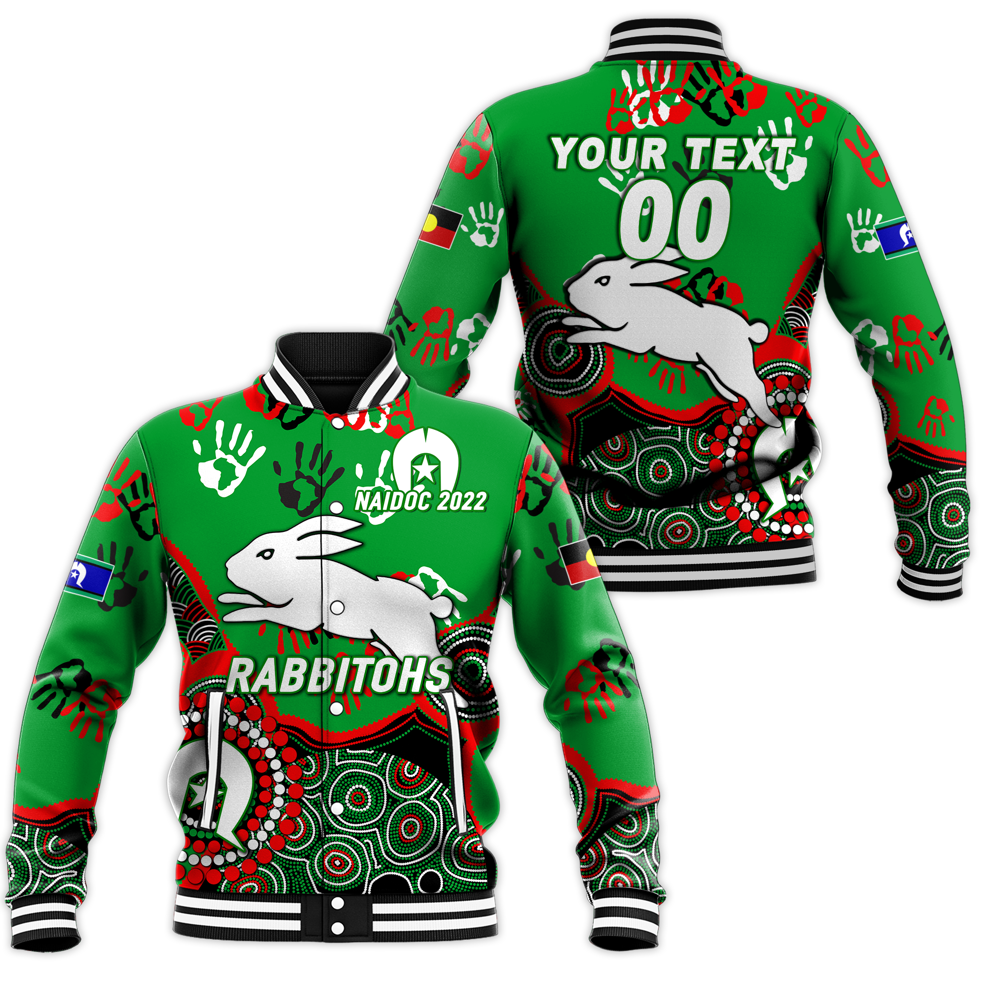 custom-personalised-rabbitohs-rugby-naidoc-2022-aboriginal-baseball-jacket