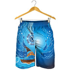 men-short-aboriginal-view-sea-with-fish-and-boat