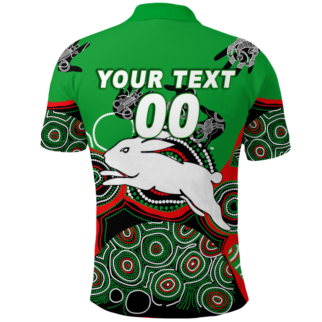 (Custom Personalised) Rabbitohs Rugby Aboriginal Art Polo Shirt - LT12