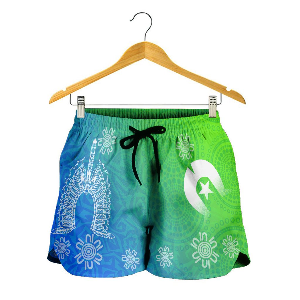 Torres Strait Islander Women's Shorts - Dhari Mask Ocean Style - Vibe Hoodie