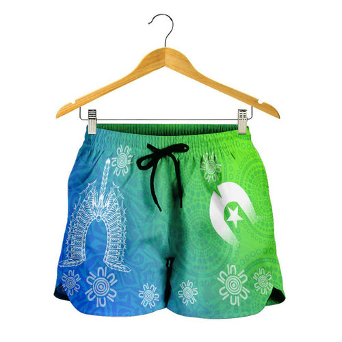 Torres Strait Islander Women's Shorts - Dhari Mask Ocean Style - Vibe Hoodie