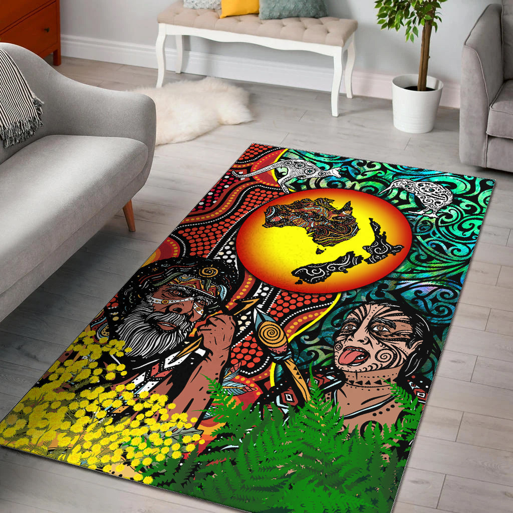 Australia Aboriginal Kangaroo Combine New Zealand Maori Kiwi Bird Area Rug - LT2