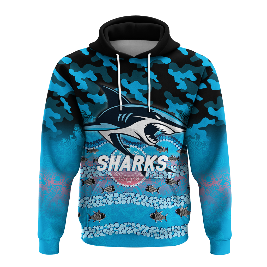 Sharks Rugby ANZAC Day Camouflage Indigenous Art Hoodie - LT12