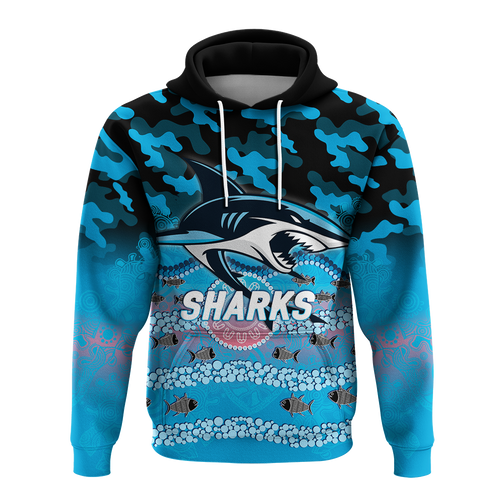 Sharks Rugby ANZAC Day Camouflage Indigenous Art Hoodie - LT12