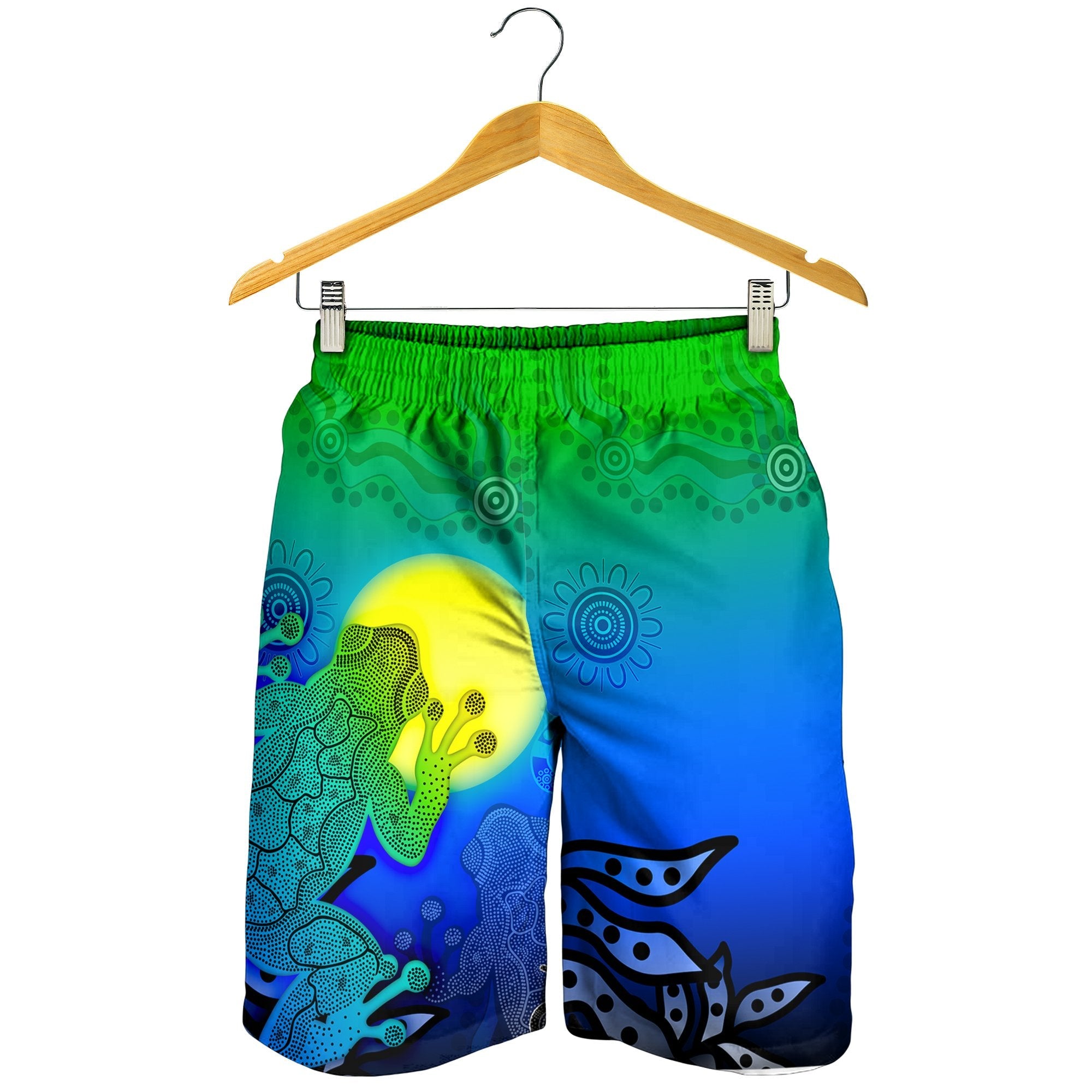 aboriginal-mens-shorts-indigenous-frog-blue