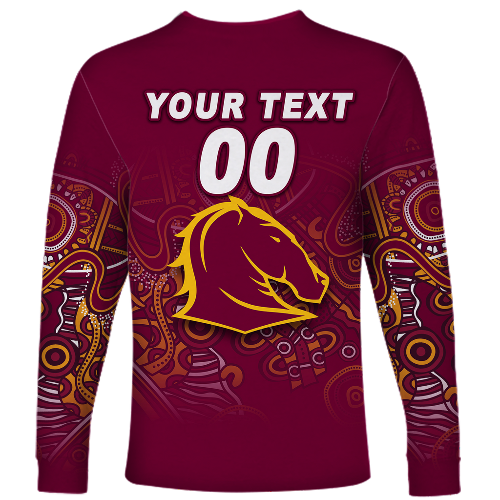 (Custom Personalised) Brisbane Broncos Rugby Indigenous Long Sleeve Shirt - LT12
