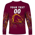 (Custom Personalised) Brisbane Broncos Rugby Indigenous Long Sleeve Shirt - LT12