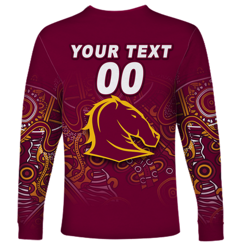 (Custom Personalised) Brisbane Broncos Rugby Indigenous Long Sleeve Shirt - LT12