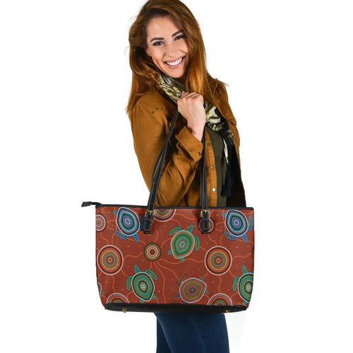 large-leather-tote-bag-aboriginal-turtle-tribal-pattern