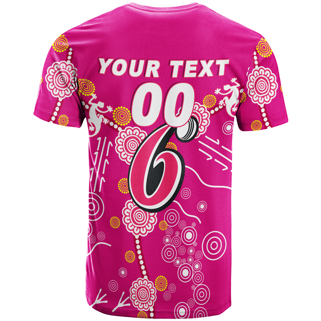 (Custom Personalised) Sydney Sixers Aboriginal Art Cricket 2022 T-Shirt - LT12