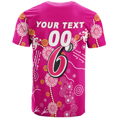 (Custom Personalised) Sydney Sixers Aboriginal Art Cricket 2022 T-Shirt - LT12