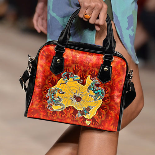 Aboriginal Shoulder Handbag - Australia Map Hand Patterns Spider Web - Vibe Hoodie