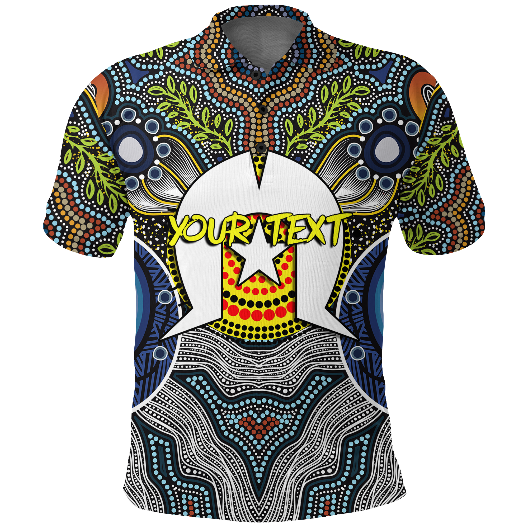 custom-personalised-naidoc-week-2022-get-up-stand-up-show-up-aboriginal-dot-art-polo-shirt
