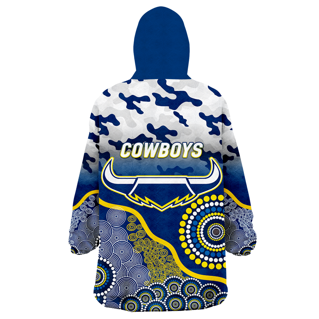 Cowboys Rugby ANZAC Day Camouflage Indigenous Art Wearable Blanket Hoodie - LT12