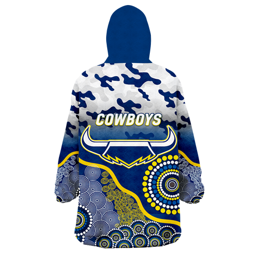 Cowboys Rugby ANZAC Day Camouflage Indigenous Art Wearable Blanket Hoodie - LT12