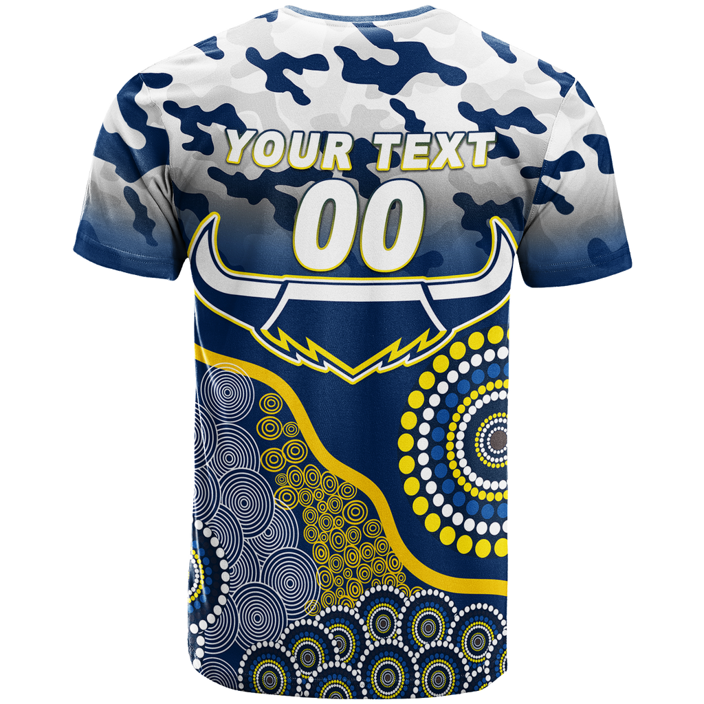(Custom Personalised) Cowboys Rugby ANZAC Day Camouflage Indigenous Art T-Shirt - LT12