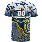 (Custom Personalised) Cowboys Rugby ANZAC Day Camouflage Indigenous Art T-Shirt - LT12