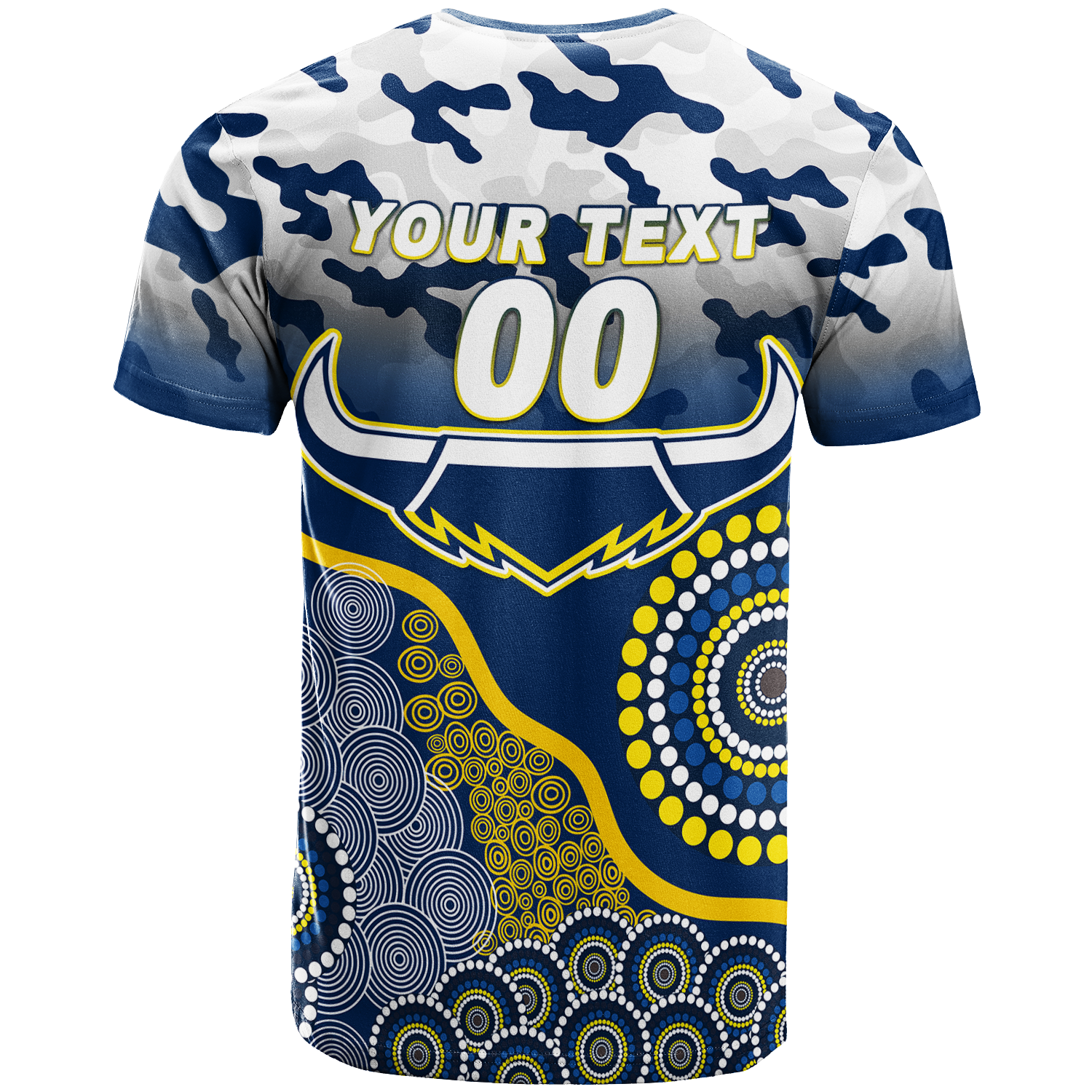 (Custom Personalised) Cowboys Rugby ANZAC Day Camouflage Indigenous Art T-Shirt - LT12