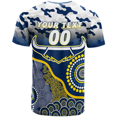 (Custom Personalised) Cowboys Rugby ANZAC Day Camouflage Indigenous Art T-Shirt - LT12