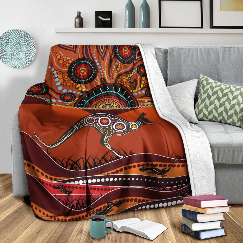 aboriginal-premium-blanket-kangaroo-with-dot-painting