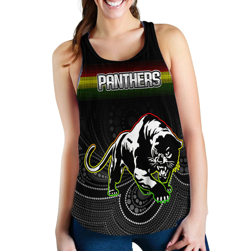 (Custom Personalised) Black Panthers Rugby League Aboriginal Women Tank Top - LT2