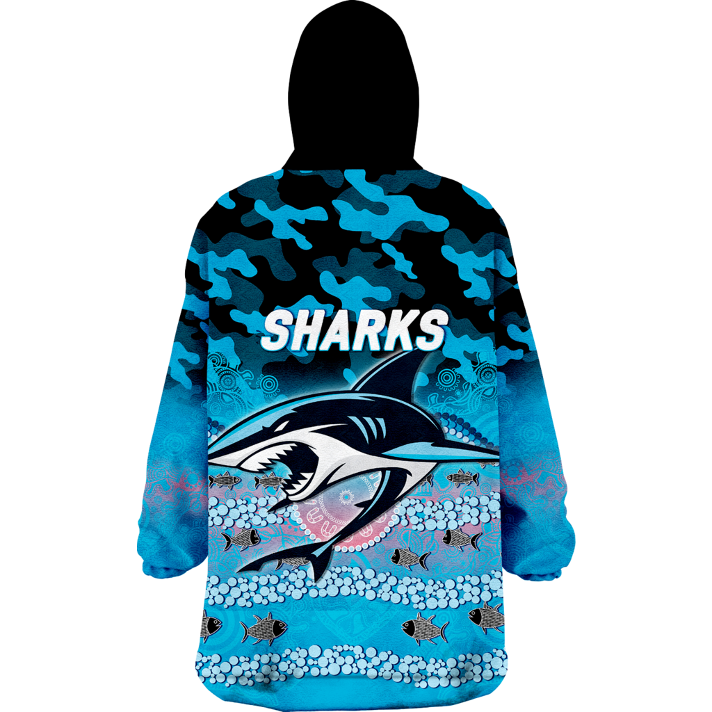 (Custom Personalised ) Sharks Rugby ANZAC Day Camouflage Indigenous Art Wearable Blanket Hoodie - LT12