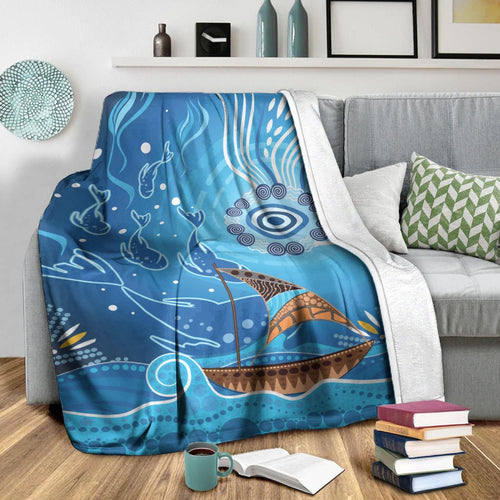 premium-blanket-aboriginal-view-sea-with-fish-and-boat