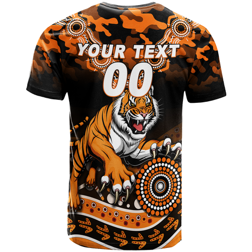 (Custom Personalised) Tigers Rugby ANZAC Day Camouflage Indigenous Art T-Shirt - LT12