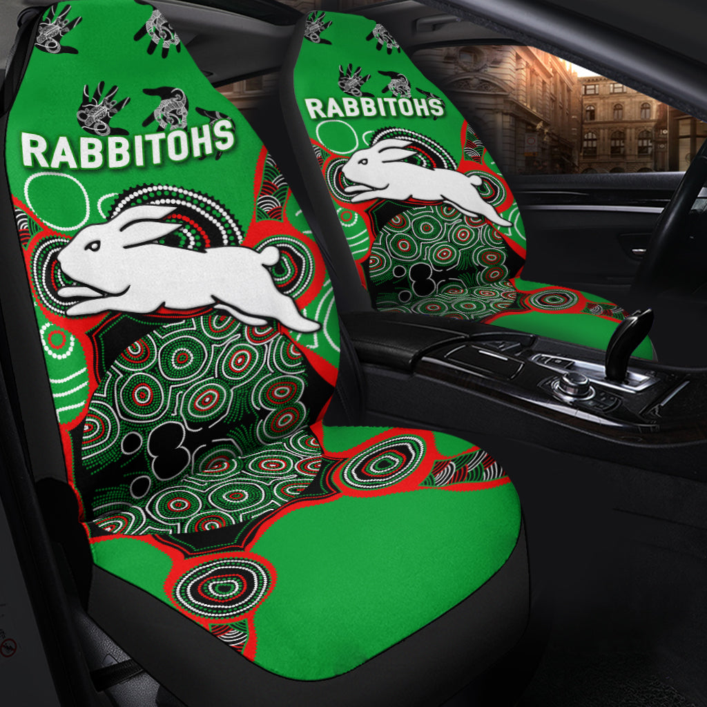 Rabbitohs Rugby Aboriginal Art Car Seat Covers - LT12