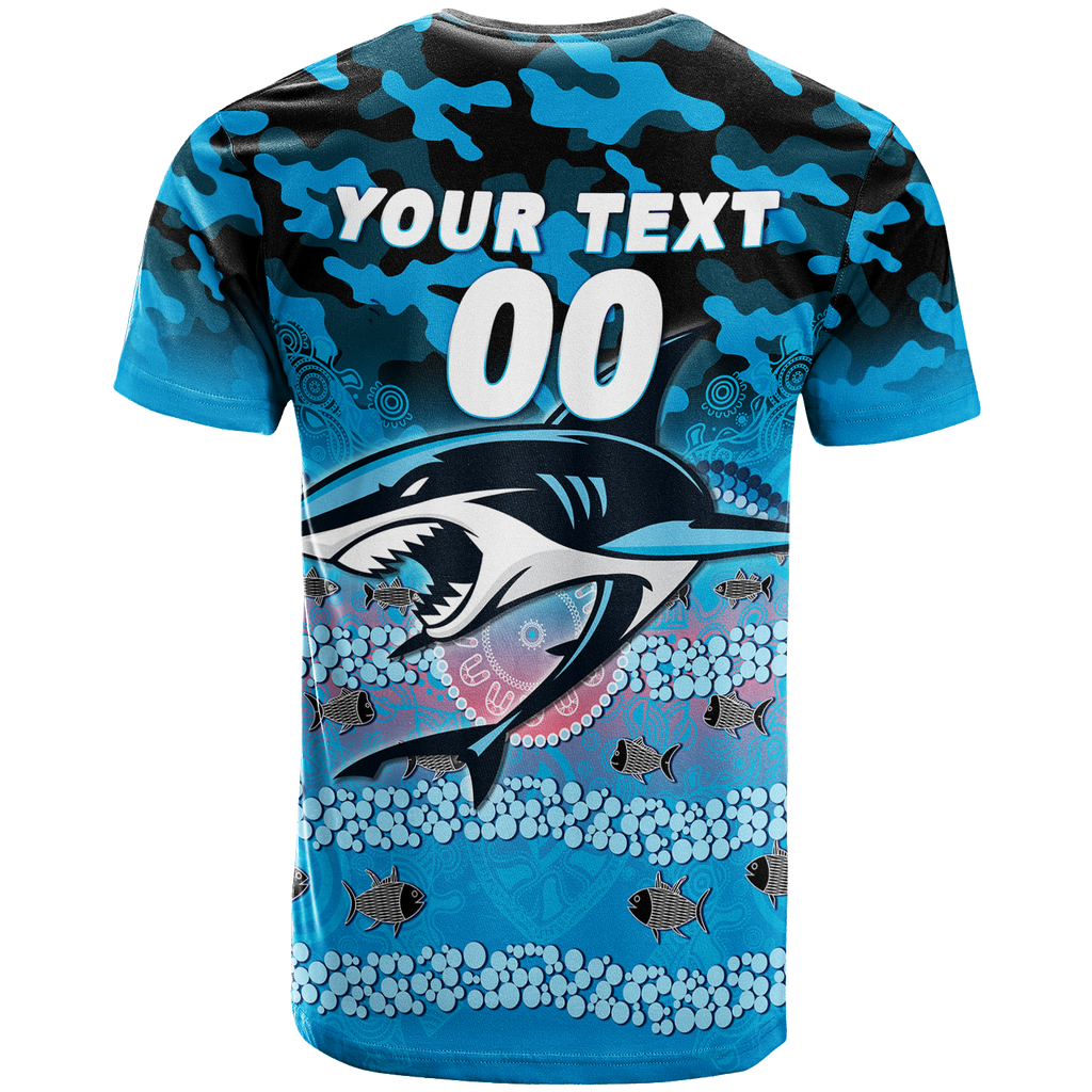 (Custom Personalised) Sharks Rugby ANZAC Day Camouflage Indigenous Art T-Shirt - LT12