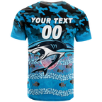 (Custom Personalised) Sharks Rugby ANZAC Day Camouflage Indigenous Art T-Shirt - LT12