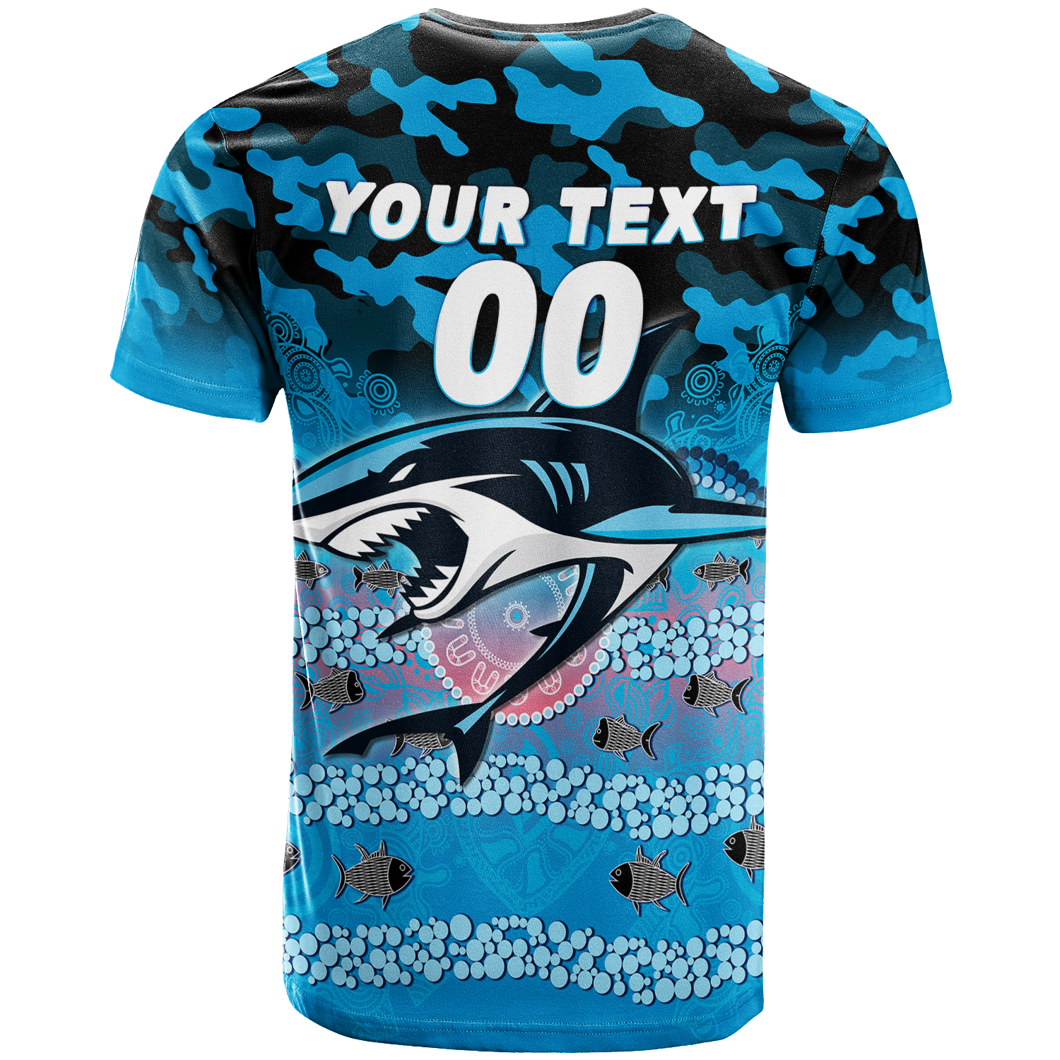 (Custom Personalised) Sharks Rugby ANZAC Day Camouflage Indigenous Art T-Shirt - LT12
